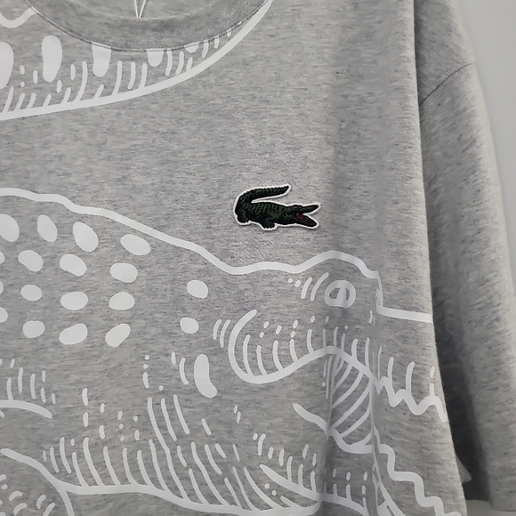 LACOSTE Men’s Crew Neck Loose Fit Crocodile Print T-Shirt - Picture 6 of 11